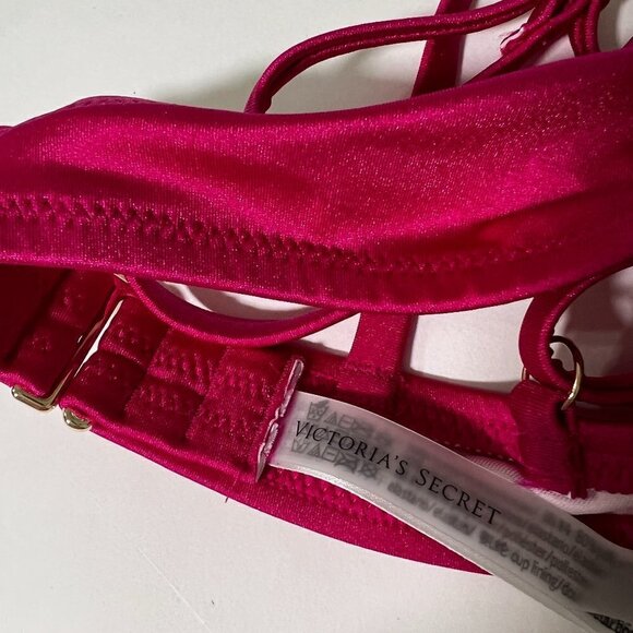 Victoria Secret 34D Bombshell Push Up Bikini Top LOGO Shine Strap Rose Pink - Picture 6 of 7